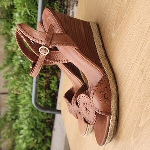 Jack Rogers Wedge Ankle Strap Sandals in Cognac Size 9.5